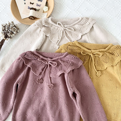 -キッズ ニット フリルカラー セーター トップス 3カラー ガールズ - mamahalo shop - ニット・セーター -  べビー服 - 子供服 - 男の子 - 女の子