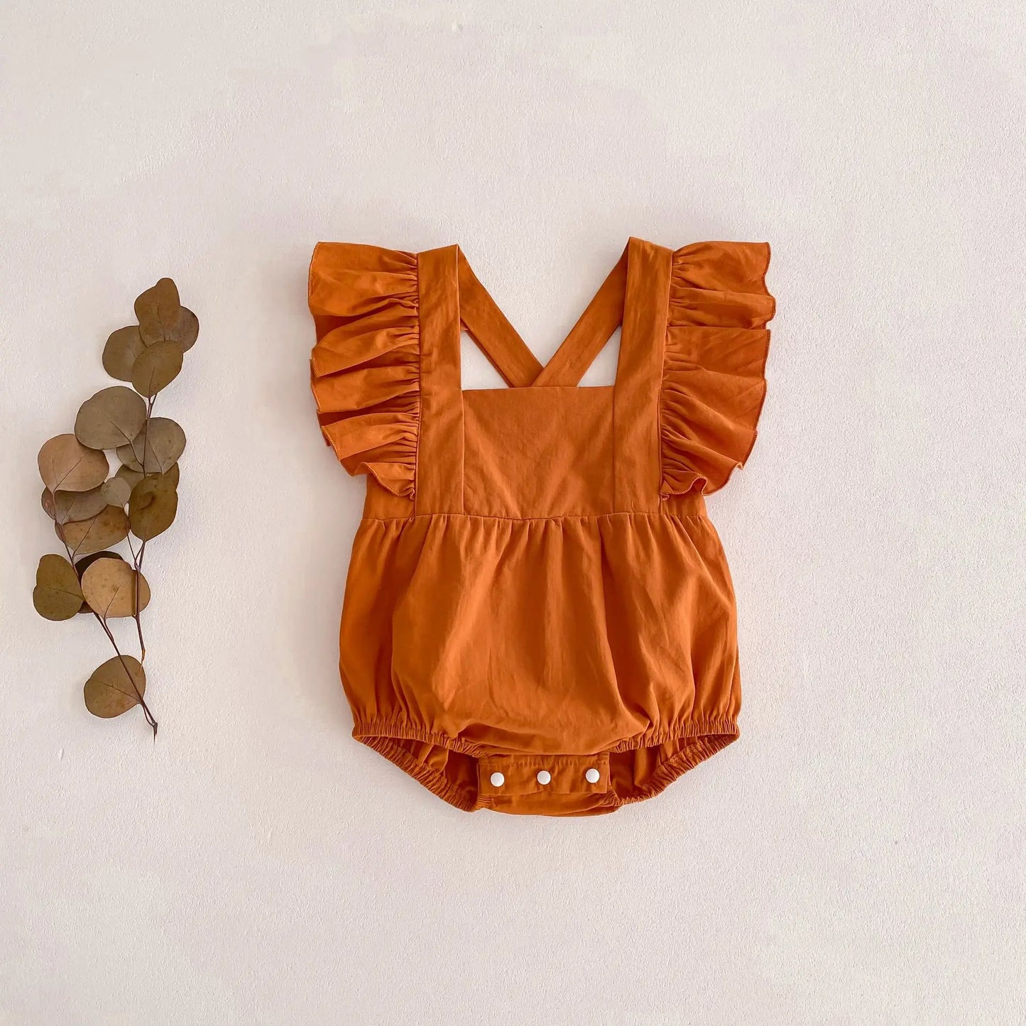 -ベビーロンパース バタフライスリーブ フリルサスペンダーロンパース エプロンボディスーツ 5カラー【mh0004480】 - mamahalo shop - 半袖ロンパース -  べビー服 - 子供服 - 男の子 - 女の子