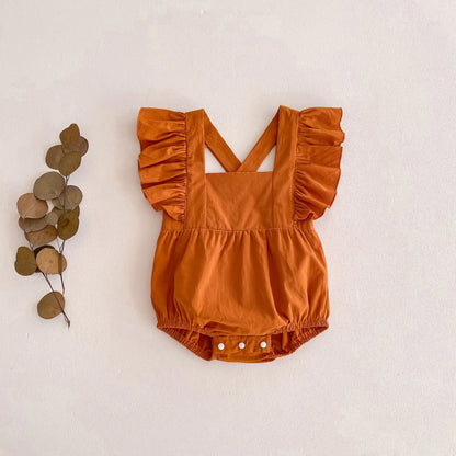 -ベビーロンパース バタフライスリーブ フリルサスペンダーロンパース エプロンボディスーツ 5カラー【mh0004480】 - mamahalo shop - 半袖ロンパース -  べビー服 - 子供服 - 男の子 - 女の子