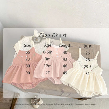 -ベビーロンパース キャミソールスカートボディスーツ フラワー花柄刺繍 3カラー - mamahalo shop - ノースリーブロンパース -  べビー服 - 子供服 - 男の子 - 女の子