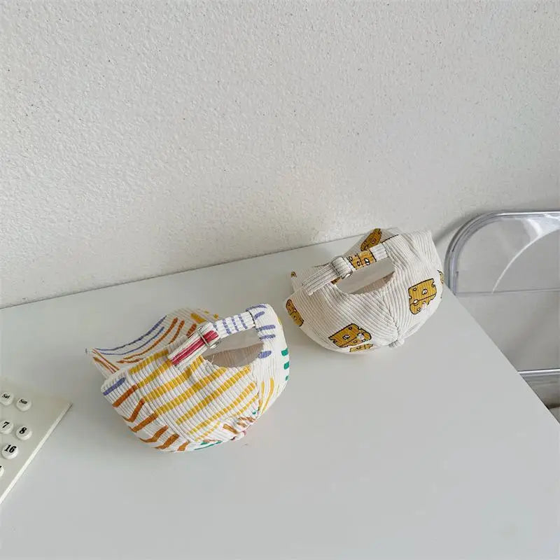 -キッズ帽子 キャップ バケットハット 野球帽 コーデュロイ チーズ/カラフルストライプ【mh0006330】 - mamahalo shop - ベビー用帽子 -  べビー服 - 子供服 - 男の子 - 女の子