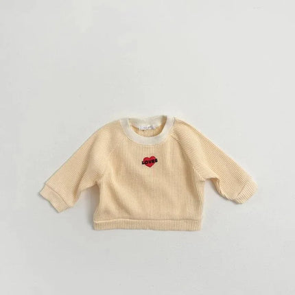 キッズトップス ハートロゴ刺繍長袖Tシャツ - mamahalo shop - 長袖Tシャツ -  べビー服 - 子供服 - 男の子 - 女の子