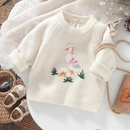 -ベビートップス あひる刺繍ニットセーター 4カラー - mamahalo shop - ニット・セーター -  べビー服 - 子供服 - 男の子 - 女の子
