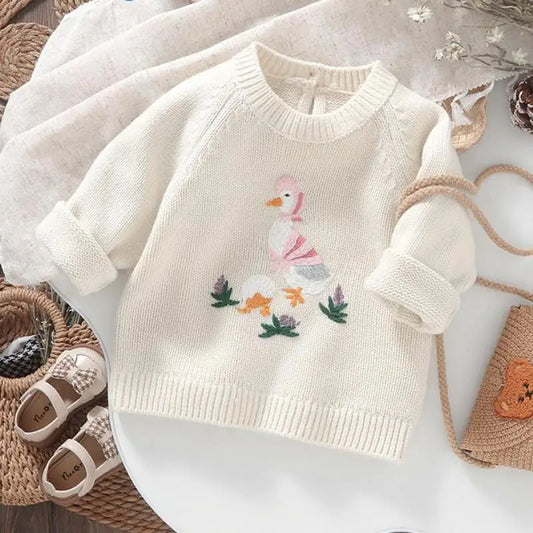 -ベビートップス あひる刺繍ニットセーター 4カラー - mamahalo shop - ニット・セーター -  べビー服 - 子供服 - 男の子 - 女の子