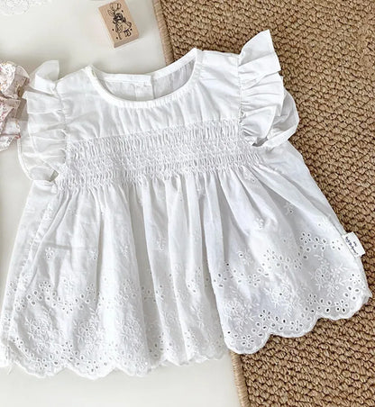 -ベビーキッズトップス フリルスリーブチュニックブラウス 無地/フラワー花柄プリント - mamahalo shop - 半袖シャツ・ブラウス -  べビー服 - 子供服 - 男の子 - 女の子