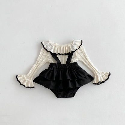 -ベビーセットアップ 2点セット フリルサークル襟袖長袖Tシャツ+サスペンダーフリルブルマパンツ【mh0006861】 - mamahalo shop - 長袖セットアップ -  べビー服 - 子供服 - 男の子 - 女の子