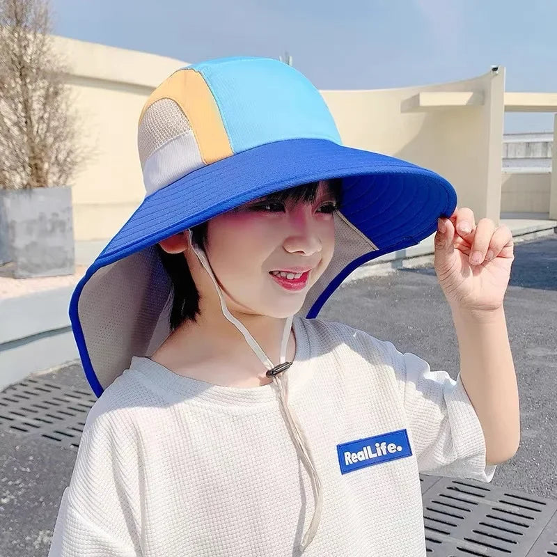 -キッズ帽子 ワイド ビッグブリム 日除け帽子 サマーハット サンハット パッチワークデザイン【mh0006004】 - mamahalo shop - ベビー用帽子 -  べビー服 - 子供服 - 男の子 - 女の子