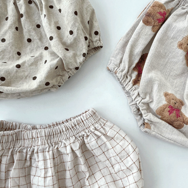 -ベビーパンツ ブルマパンツ ベアくま/チェック/水玉ドットプリント【mh0006248】 - mamahalo shop - ブルマパンツ -  べビー服 - 子供服 - 男の子 - 女の子