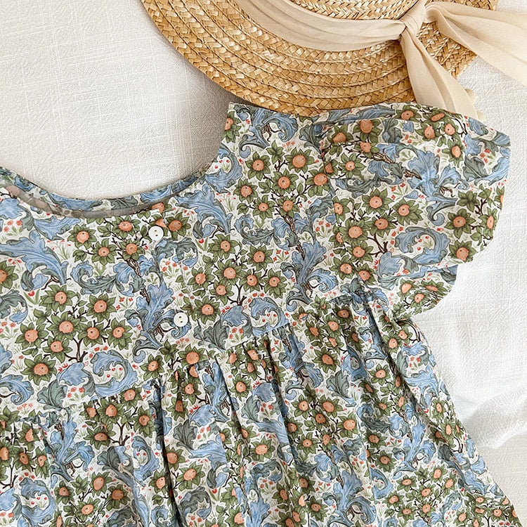 -キッズ フラワー 花柄 レース 半袖 パフスリーブ ワンピース ガールズ - mamahalo shop - 半袖ワンピース -  べビー服 - 子供服 - 男の子 - 女の子