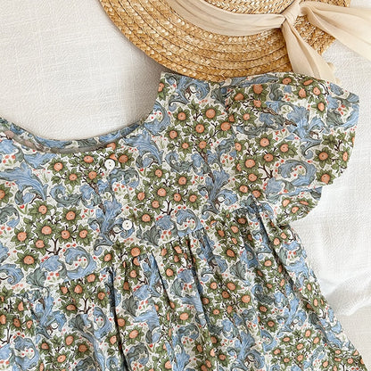 -キッズ フラワー 花柄 レース 半袖 パフスリーブ ワンピース ガールズ - mamahalo shop - 半袖ワンピース -  べビー服 - 子供服 - 男の子 - 女の子