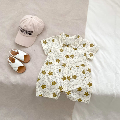 -ベビージャンプスーツ 半袖つなぎ 恐竜ダイナソー/星スタープリント【mh0006312】 - mamahalo shop - 半袖ジャンプスーツ -  べビー服 - 子供服 - 男の子 - 女の子