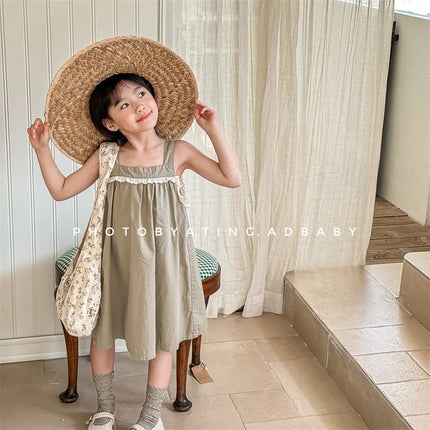 キッズワンピース フリルノースリーブシンプルワンピース 2カラー - mamahalo shop - ノースリーブワンピース -  べビー服 - 子供服 - 男の子 - 女の子