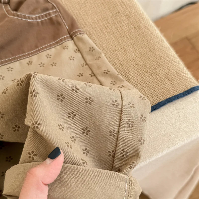 -キッズパンツ 切り替えパッチワーク ルーズワイドロングパンツ フラワー花柄プリント 2カラー - mamahalo shop - ロングパンツ・スウェットパンツ -  べビー服 - 子供服 - 男の子 - 女の子