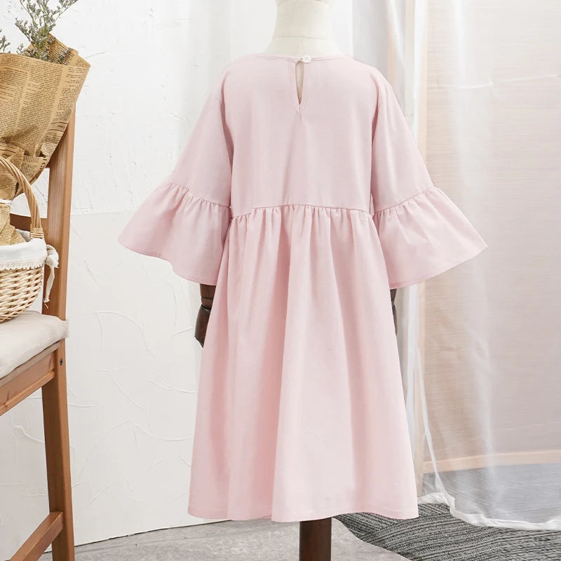 -キッズワンピース フレアスリーブ サマードレスワンピース ピンク【mh0006285】 - mamahalo shop - 半袖ワンピース -  べビー服 - 子供服 - 男の子 - 女の子