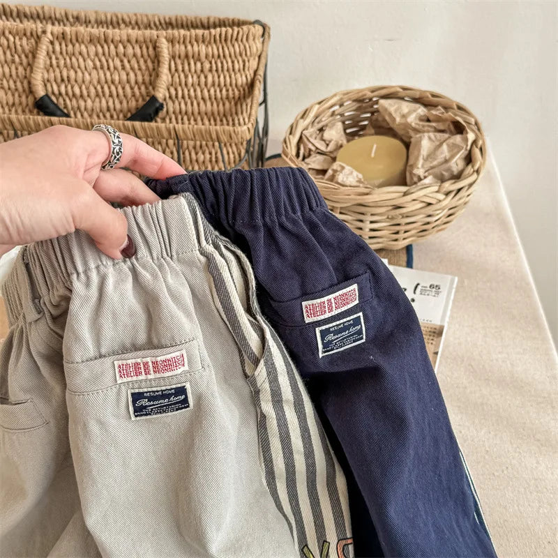 -キッズパンツ ストライプお絵描きプリントパッチワークワイドルーズハーレムパンツ 2カラー【mh0006848】 - mamahalo shop - ロングパンツ・スウェットパンツ -  べビー服 - 子供服 - 男の子 - 女の子