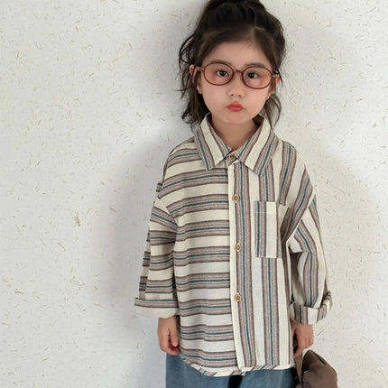 キッズトップス ストライプボーダーアシメ長袖シャツ - mamahalo shop - 長袖シャツ・ブラウス -  べビー服 - 子供服 - 男の子 - 女の子