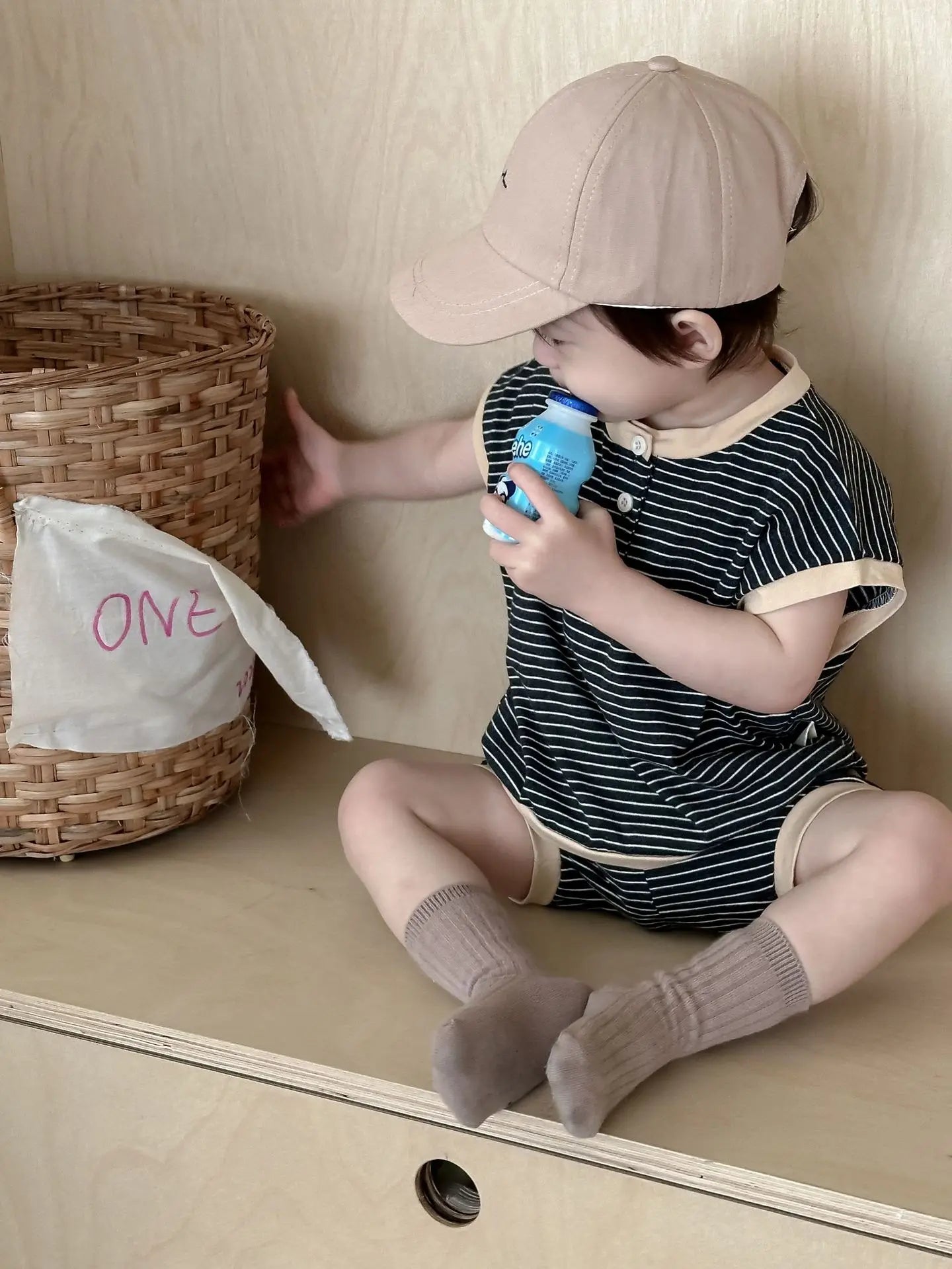 -ベビーキッズセットアップ 2点セット 半袖Tシャツ+ショートパンツ ボーダー【mh0005605】 - mamahalo shop - 半袖セットアップ -  べビー服 - 子供服 - 男の子 - 女の子