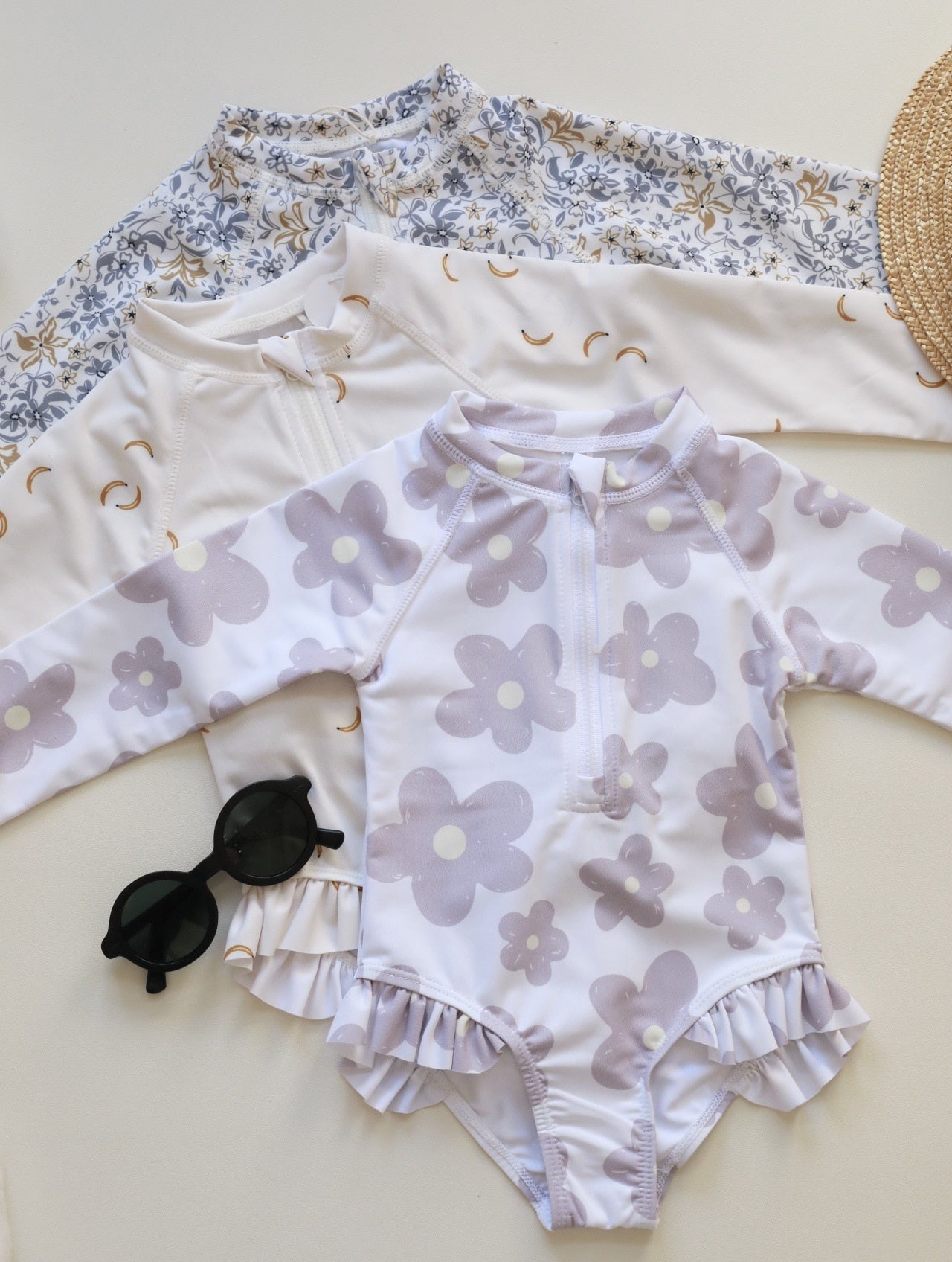 -キッズ 水着 フラワー 花柄 長袖 ワンピース ビキニ セパレート 帽子 セット ラッシュガード スイムウェア 8スタイル ガールズ【mh0002218】 - mamahalo shop - ベビー用水着 -  べビー服 - 子供服 - 男の子 - 女の子