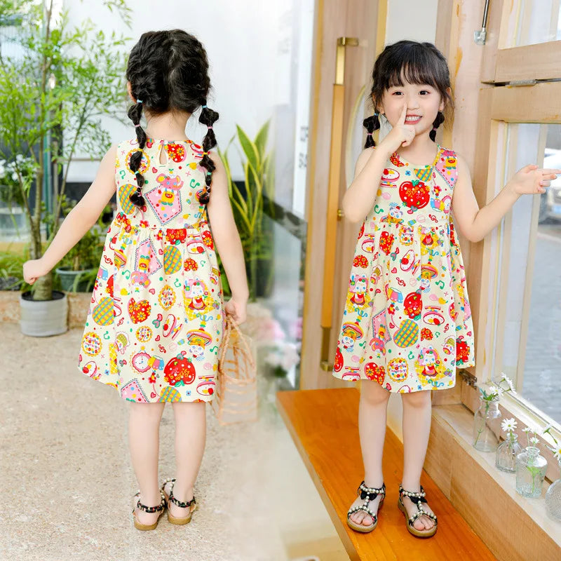 -キッズワンピース ノースリーブプリントワンピース アニマル/幾何学/フラワープリント【mh0005973】 - mamahalo shop - ノースリーブワンピース -  べビー服 - 子供服 - 男の子 - 女の子