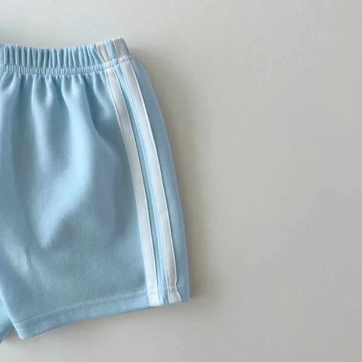 -キッズセットアップ 2点セット 長袖スウェットトレーナー+ハーフパンツ ダブルサイドライン 2カラー - mamahalo shop - 長袖セットアップ -  べビー服 - 子供服 - 男の子 - 女の子