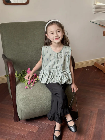 -キッズトップス ノースリーブ バルーンチュニックブラウス フラワー花柄プリント【mh0006011】 - mamahalo shop - タンクトップ・キャミソール・ノースリーブトップス -  べビー服 - 子供服 - 男の子 - 女の子