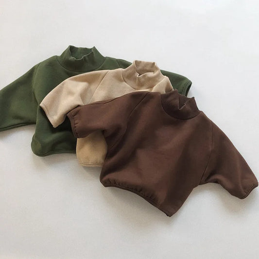 -キッズスウェットシャツ 裏ボアフリース ハイネックトップス スタンドカラーTシャツ 無地 3カラー ユニセックス 男の子 女の子 子供服 - mamahalo shop - 長袖Tシャツ -  べビー服 - 子供服 - 男の子 - 女の子