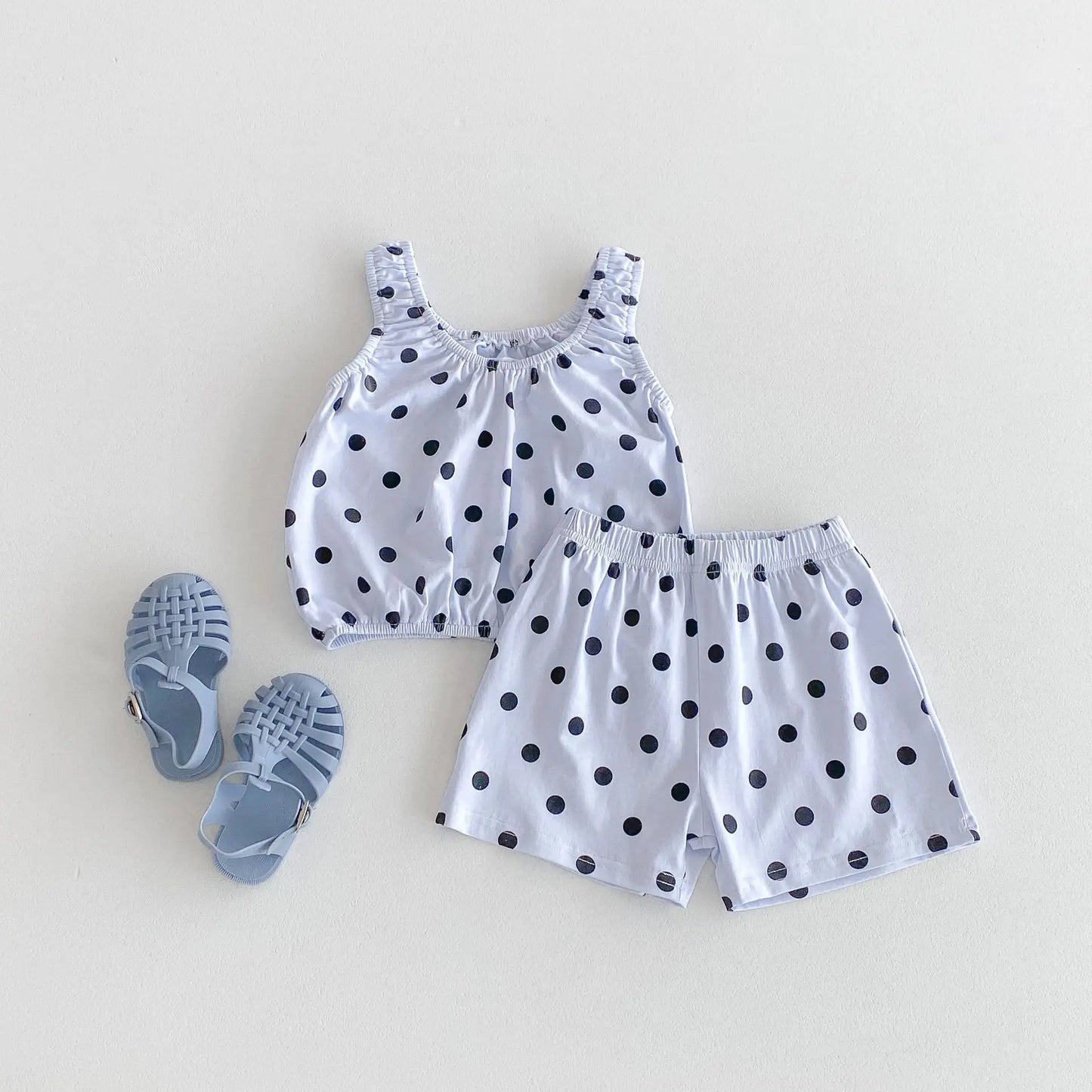 -キッズセットアップ 2点セット キャミソールトップス+ショートパンツ カラフルハート/水玉ドットプリント【mh0005389】 - mamahalo shop - ノースリーブセットアップ -  べビー服 - 子供服 - 男の子 - 女の子