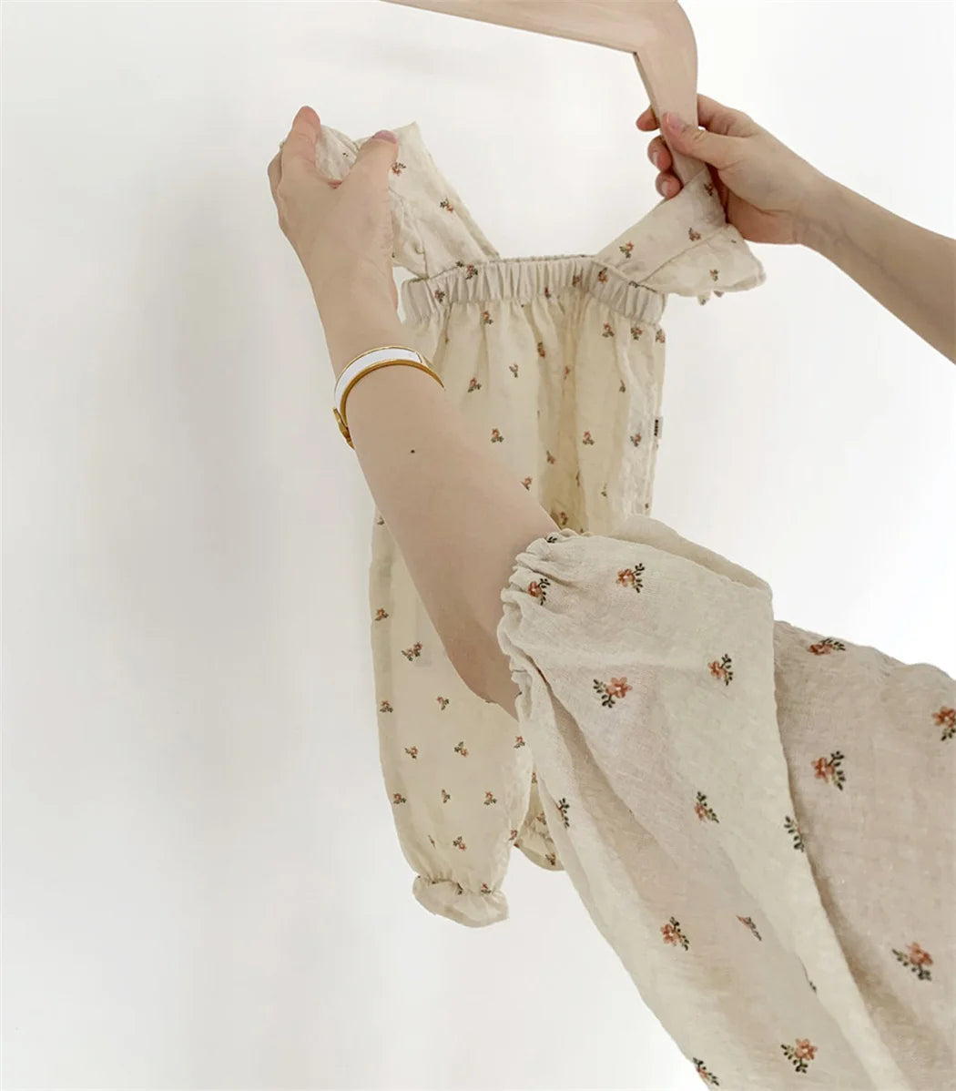 -ベビージャンプスーツ フリルノースリーブつなぎ サロペット 無地/フラワー花柄プリント【mh0006063】 - mamahalo shop - ノースリーブジャンプスーツ -  べビー服 - 子供服 - 男の子 - 女の子