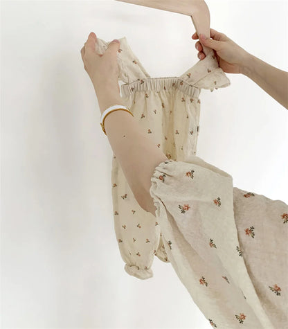 -ベビージャンプスーツ フリルノースリーブつなぎ サロペット 無地/フラワー花柄プリント【mh0006063】 - mamahalo shop - ノースリーブジャンプスーツ -  べビー服 - 子供服 - 男の子 - 女の子