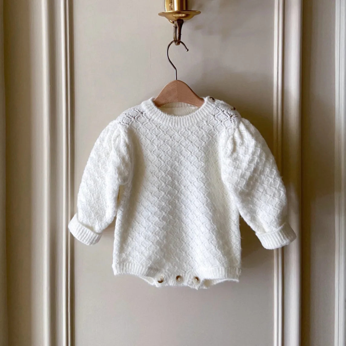 -ベビーロンパースセット 長袖ニットボディスーツ+フリルショールケープ 2カラー - mamahalo shop - 長袖ロンパース -  べビー服 - 子供服 - 男の子 - 女の子