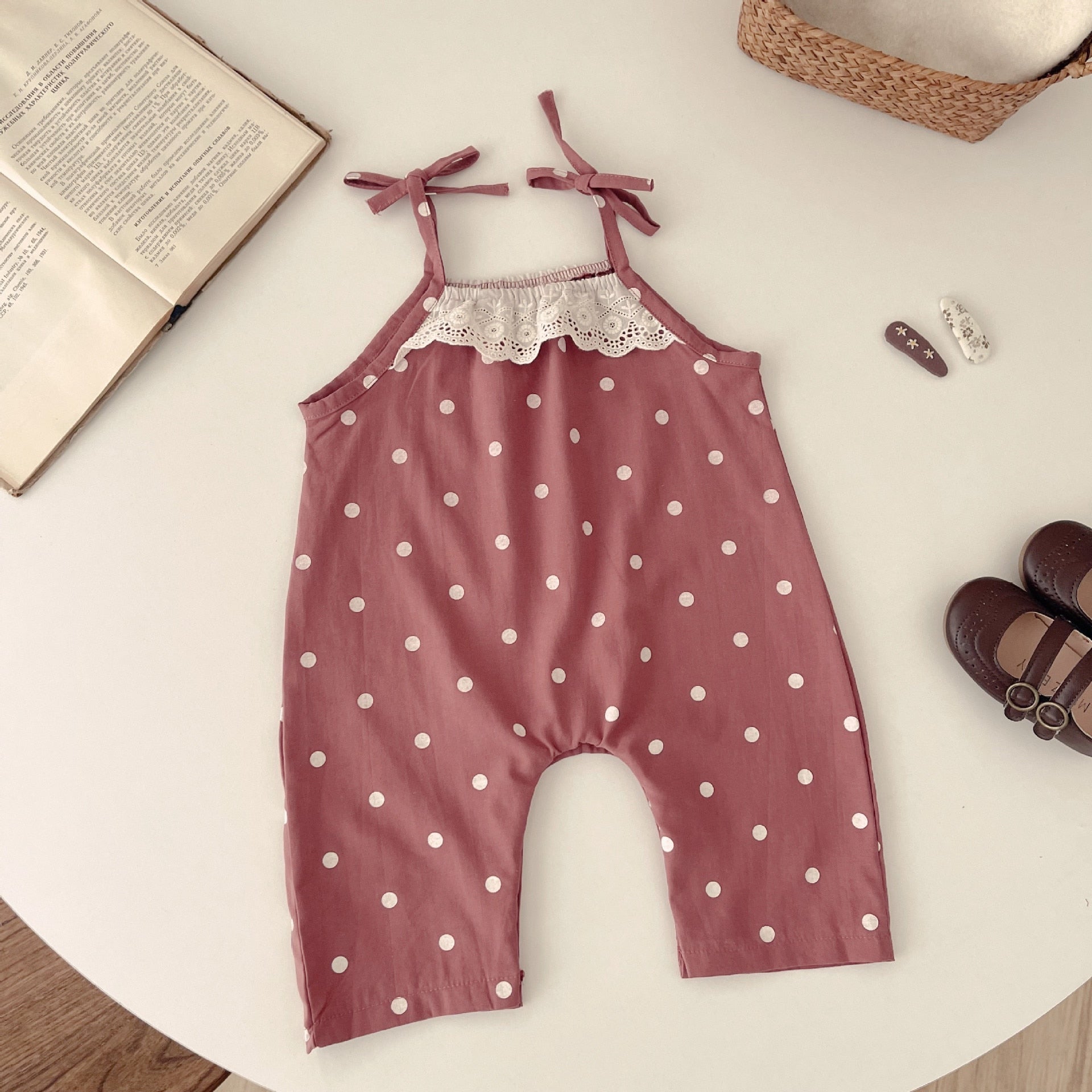 -ベビー サロペット 水玉 ドット キャミソール サスペンダーパンツ レース オレンジピンク ガールズ 女の子 子供服 7792 - mamahalo shop - サロペットパンツ・サスペンダーパンツ -  べビー服 - 子供服 - 男の子 - 女の子