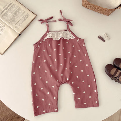 -ベビー サロペット 水玉 ドット キャミソール サスペンダーパンツ レース オレンジピンク ガールズ 女の子 子供服 7792 - mamahalo shop - サロペットパンツ・サスペンダーパンツ -  べビー服 - 子供服 - 男の子 - 女の子