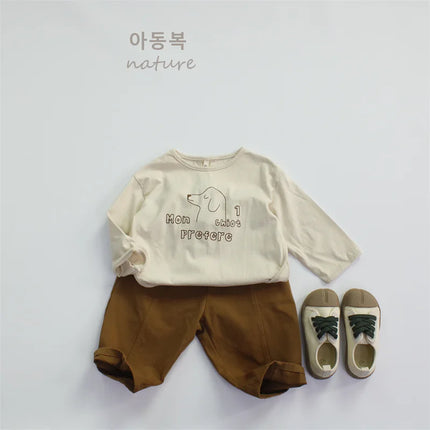 キッズトップス 犬ドッグロゴプリント長袖Tシャツ - mamahalo shop - 長袖Tシャツ -  べビー服 - 子供服 - 男の子 - 女の子