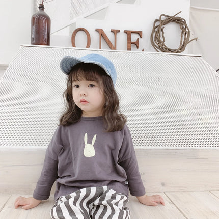 キッズトップス うさぎラビットプリント長袖Tシャツ 2カラー - mamahalo shop - 長袖Tシャツ -  べビー服 - 子供服 - 男の子 - 女の子