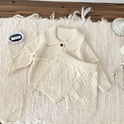 -ベビーセットアップ 2点セット ニット襟付きジャケット+ショートパンツ 2カラー - mamahalo shop - 長袖セットアップ -  べビー服 - 子供服 - 男の子 - 女の子