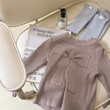 -キッズトップス リボンアップリケ刺繍長袖カットソーTシャツ 3カラー - mamahalo shop - 長袖Tシャツ -  べビー服 - 子供服 - 男の子 - 女の子