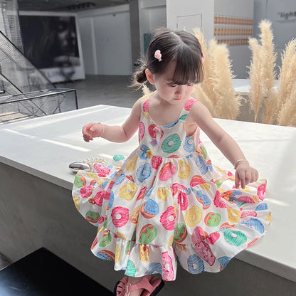 -キッズワンピースノースリーブワンピース ドーナツプリント【mh0005970】 - mamahalo shop - ノースリーブワンピース -  べビー服 - 子供服 - 男の子 - 女の子