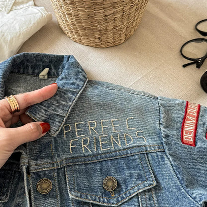 -キッズアウター デニムジャケット Gジャン ワッペン刺繍プリント【mh0006617】 - mamahalo shop - ショートコート・ジャケット・ジャンパー -  べビー服 - 子供服 - 男の子 - 女の子