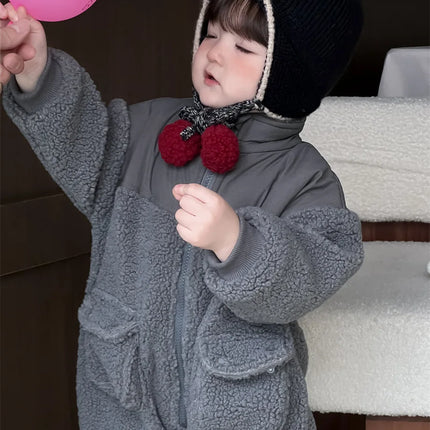 ベビーアウタージャンプスーツ ボアフリースパッチワークジップアップロンパース - mamahalo shop - アウタージャンプスーツ -  べビー服 - 子供服 - 男の子 - 女の子