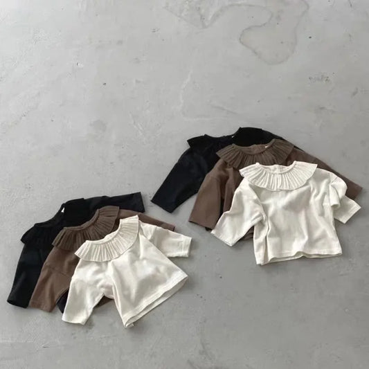 -ベビートップス フリルサークル襟長袖Tシャツ 3カラー - mamahalo shop - 長袖Tシャツ -  べビー服 - 子供服 - 男の子 - 女の子