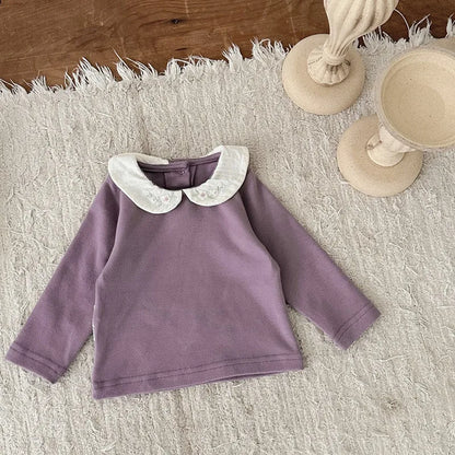 -ベビートップス フラワー刺繍丸襟長袖Tシャツブラウス 2カラー【mh0006702】 - mamahalo shop - 長袖Tシャツ -  べビー服 - 子供服 - 男の子 - 女の子