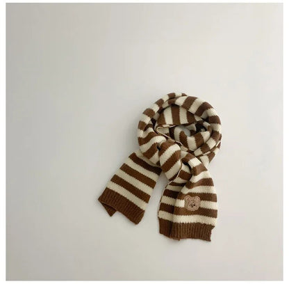 -キッズ ニット くま ベア ボーダー チェック マフラー スカーフ - mamahalo shop - ネックウォーマー -  べビー服 - 子供服 - 男の子 - 女の子