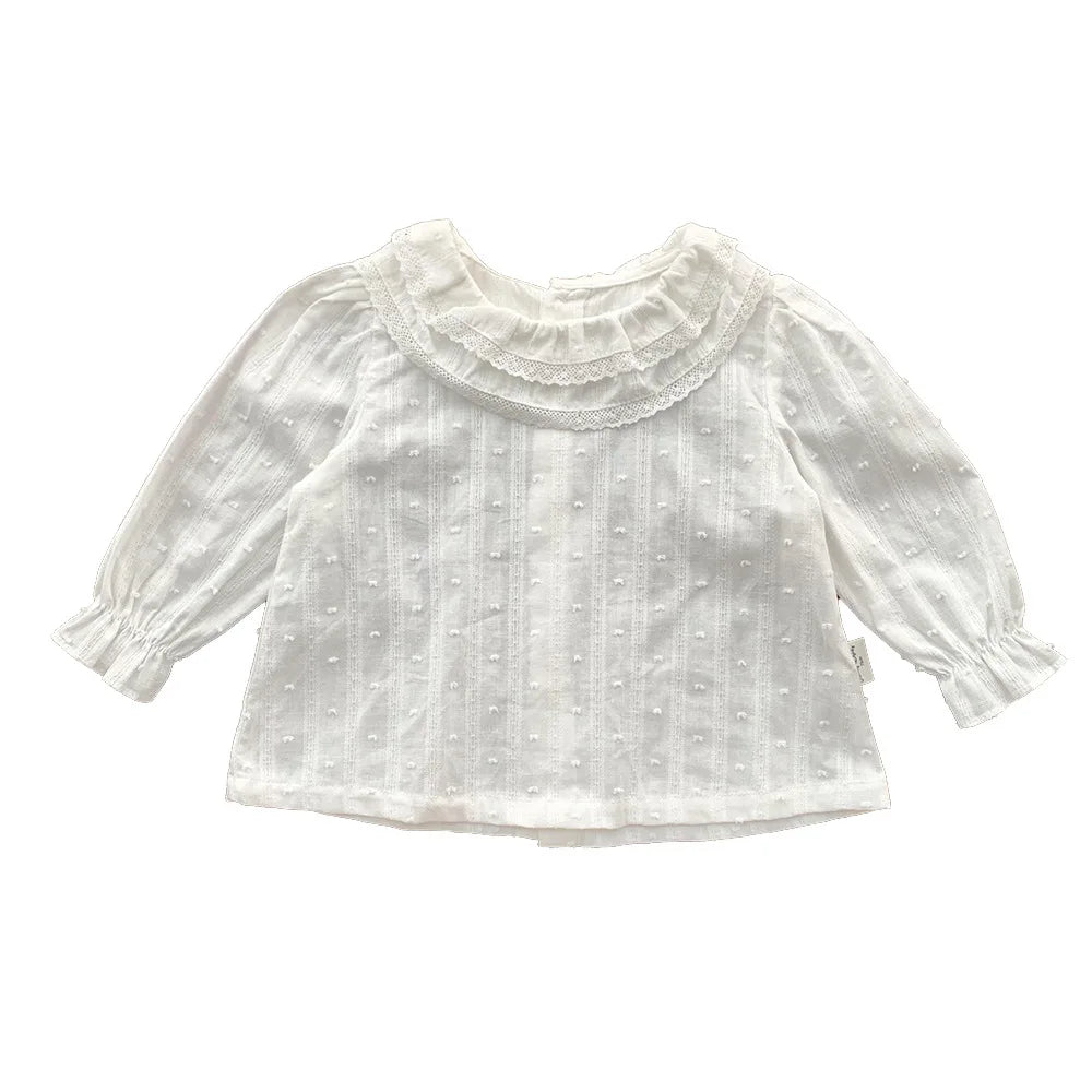 -ベビーキッズトップス 長袖チュニックブラウス フリル襟 フラワープリント 無地【mh0004450】 - mamahalo shop - 長袖シャツ・ブラウス -  べビー服 - 子供服 - 男の子 - 女の子