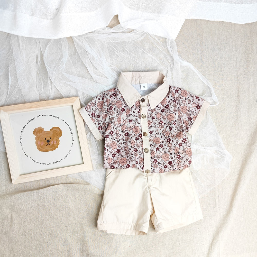 -ベビー キッズ セットアップ フラワー 花柄 ガールズ キャミソール ロンパース ワンピース ボーイズ セットアップ 半袖 シャツ ショートパンツ リンク 姉妹 兄弟 お揃い コーデ【mh0002074】 - mamahalo shop - ノースリーブワンピース -  べビー服 - 子供服 - 男の子 - 女の子