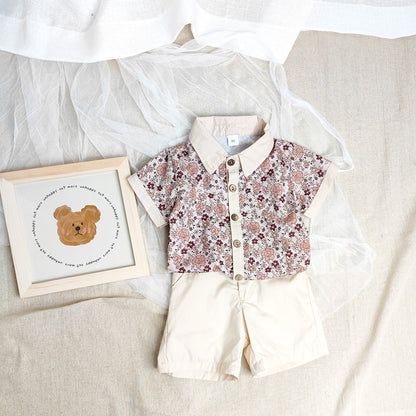 -ベビー キッズ セットアップ フラワー 花柄 ガールズ キャミソール ロンパース ワンピース ボーイズ セットアップ 半袖 シャツ ショートパンツ リンク 姉妹 兄弟 お揃い コーデ【mh0002074】 - mamahalo shop - ノースリーブワンピース -  べビー服 - 子供服 - 男の子 - 女の子