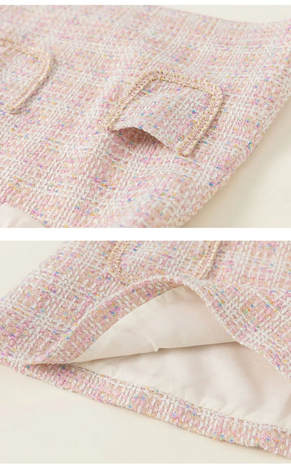 -キッズセットアップ 2点セット 長袖パフスリーブブラウス+ツイード風ノースリーブワンピース お出かけ【mh0007297】 - mamahalo shop - 長袖セットアップ -  べビー服 - 子供服 - 男の子 - 女の子