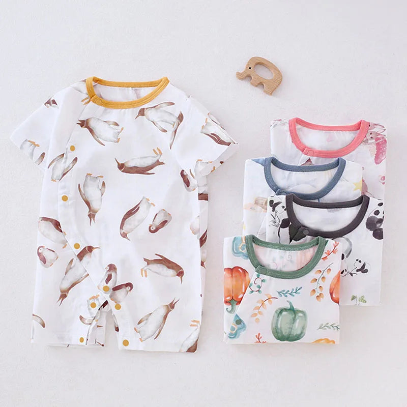 -ベビーロンパース 半袖カバーオール アニマルプリント 5カラー【mh0004592】 - mamahalo shop - 半袖ロンパース -  べビー服 - 子供服 - 男の子 - 女の子