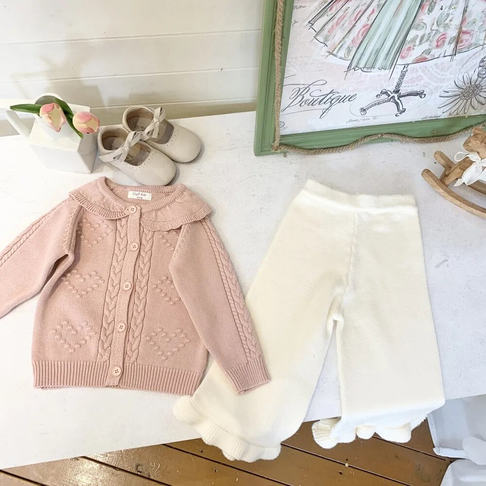 -キッズ ニットパンツ フリルワイドパンツ ルーズパンツ コーヒー ベージュ 2カラー ガールズ 女の子 子供服 - mamahalo shop - ロングパンツ・スウェットパンツ -  べビー服 - 子供服 - 男の子 - 女の子