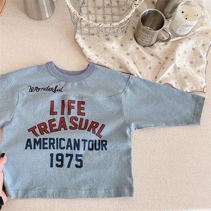 -キッズトップス 長袖Tシャツ パッチワーク レターロゴ ベースボールデザイン 3カラー - mamahalo shop - 長袖Tシャツ -  べビー服 - 子供服 - 男の子 - 女の子