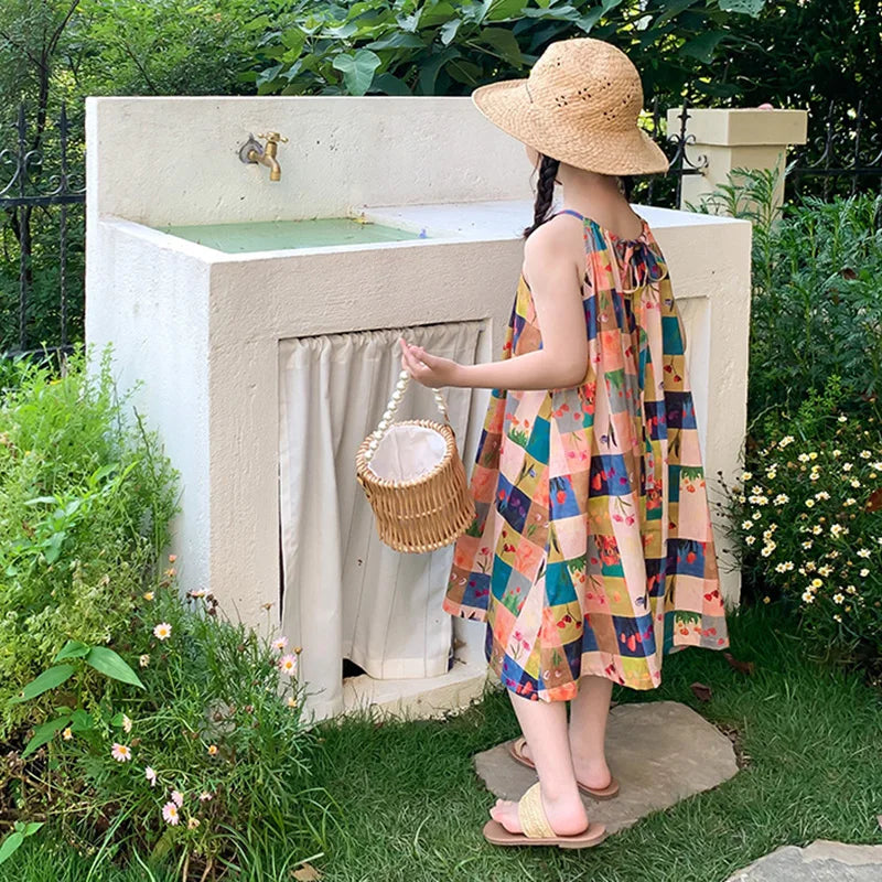 -キッズワンピース カラフルチェック キャミソール ルーズワンピース【mh0005963】 - mamahalo shop - ノースリーブワンピース -  べビー服 - 子供服 - 男の子 - 女の子